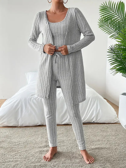 Starowita - Ribbed Knit Set with Cardigan and Top