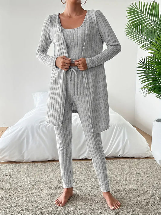 Starowita - Ribbed Knit Set with Cardigan and Top