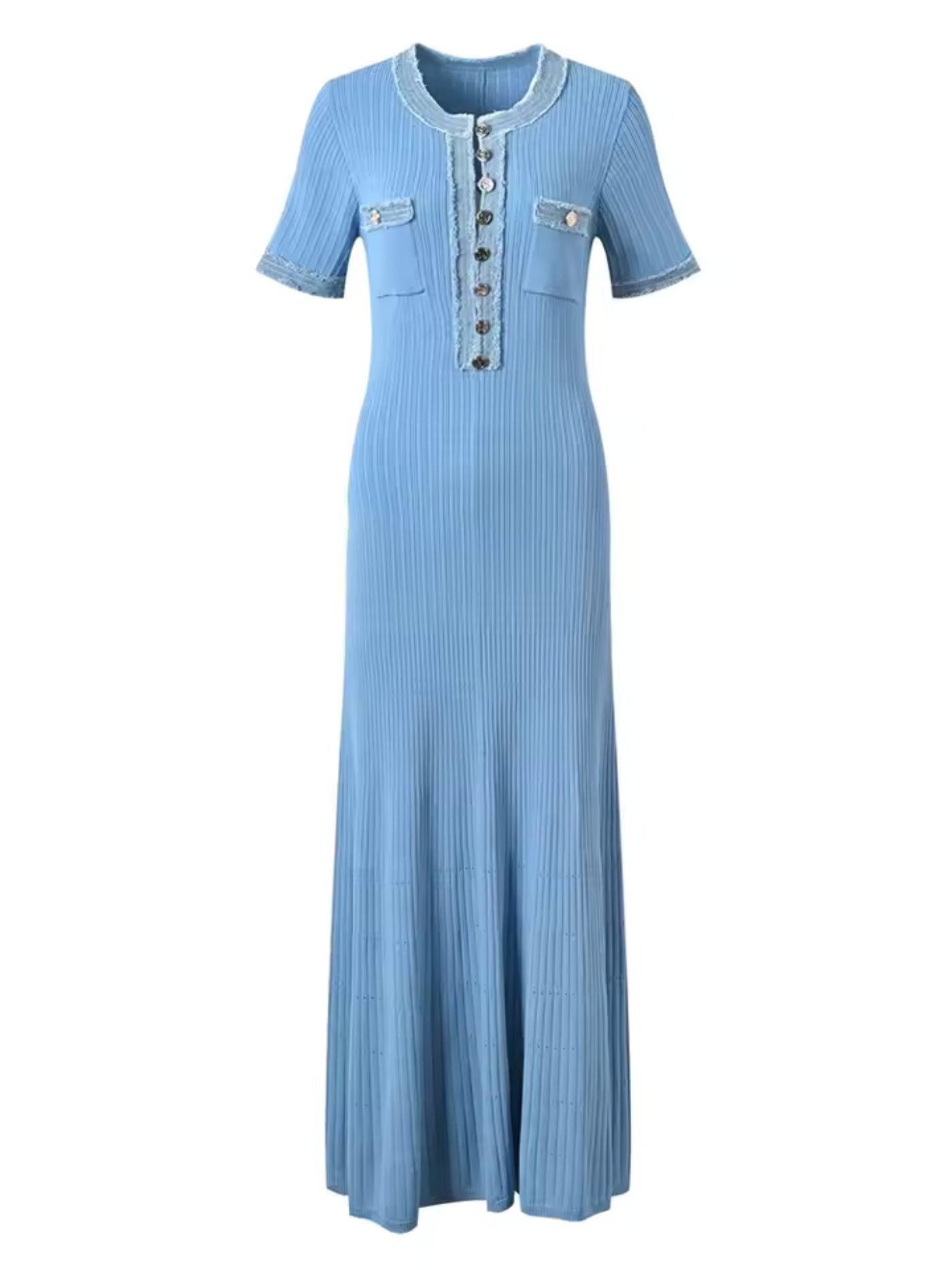 Élodie – Elegant Knit Maxi Dress with Contrast Trim