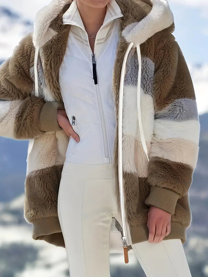 Elina - Color Block Teddy Jacket