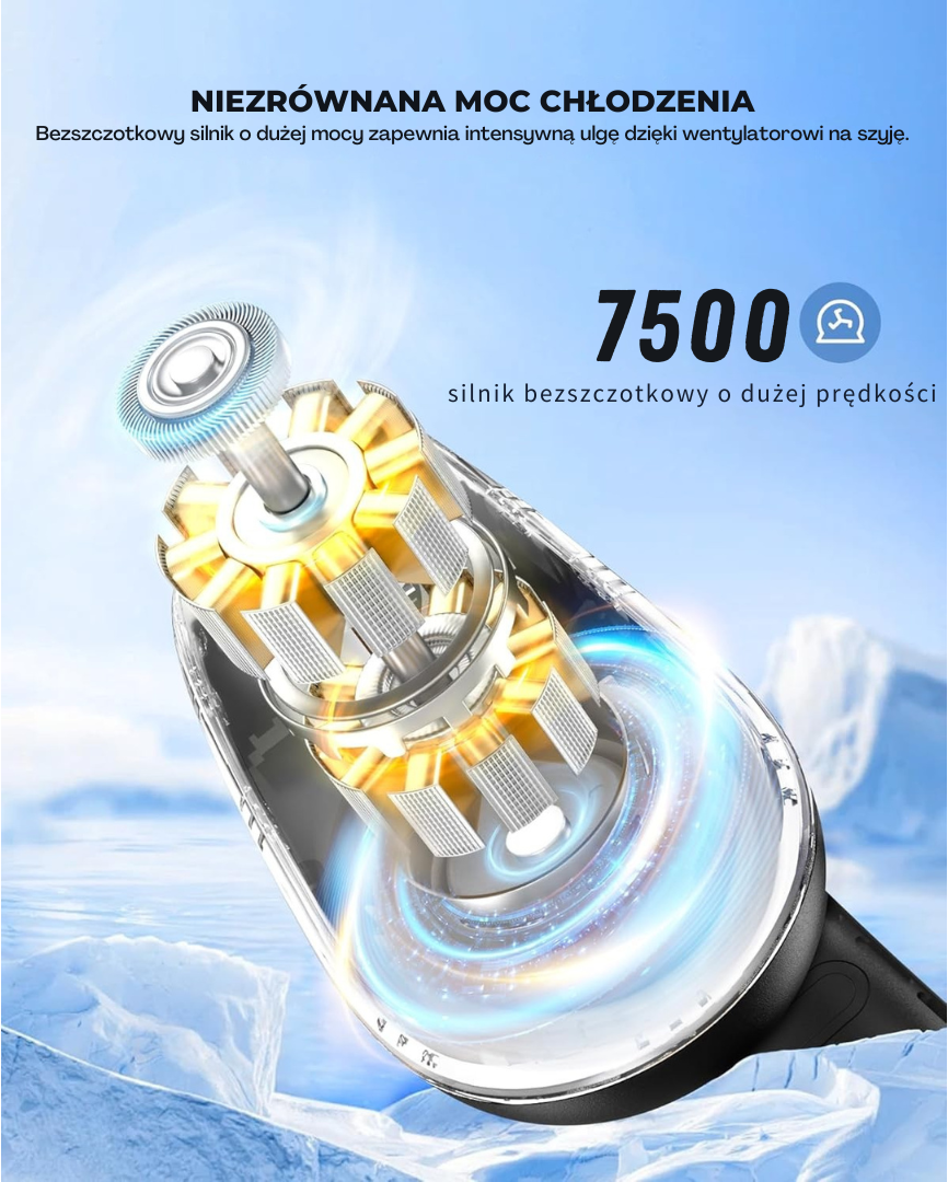 Wydajny wentylator na szyję, 3 prędkości, pojemność 4000 mAh