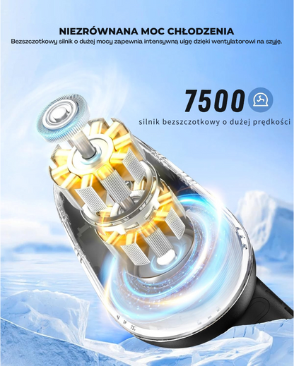 Wydajny wentylator na szyję, 3 prędkości, pojemność 4000 mAh