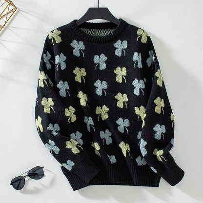 Vennela - Knit Sweater with Lucky Clover Pattern