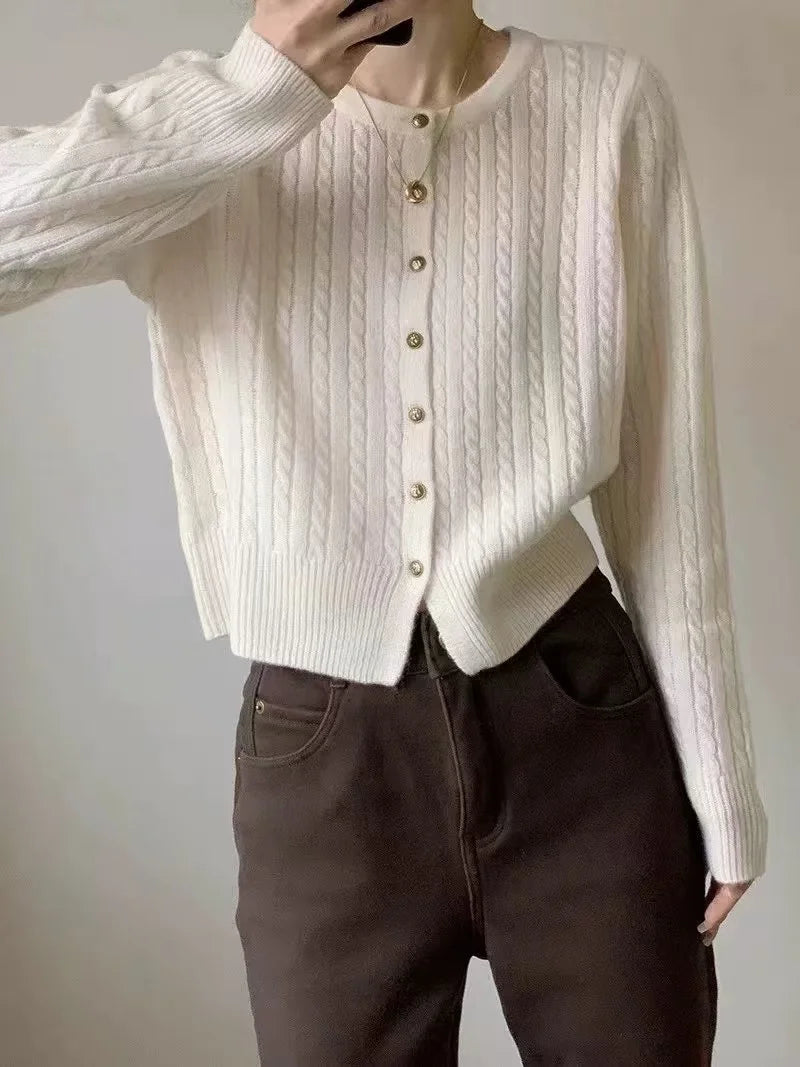 Jade - Cashmere Wool Round Neck Cardigan