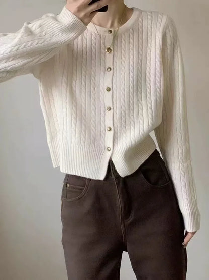 Jade - Cashmere Wool Round Neck Cardigan