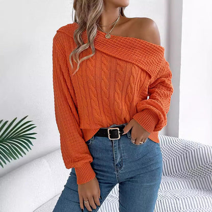 Mildrid – Sweater with Cable Knit on One Shoulder