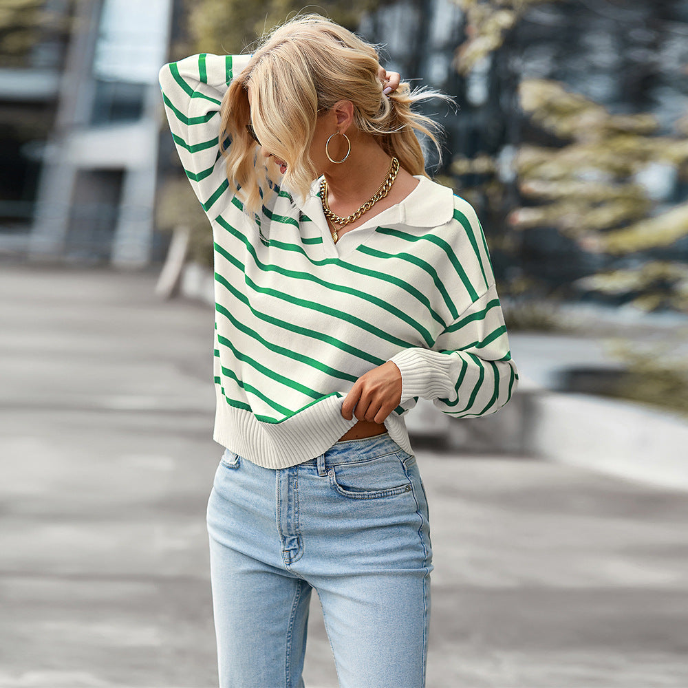 Sofia - Women's Striped Sweater with V-Neck
