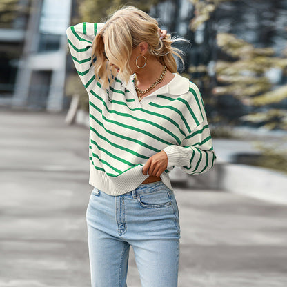 Sofia - Women's Striped Sweater with V-Neck