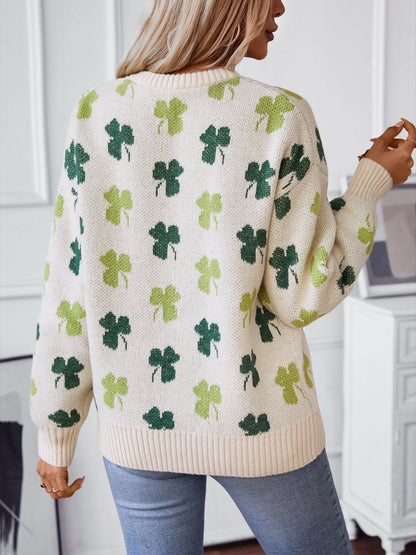Vennela - Knit Sweater with Lucky Clover Pattern