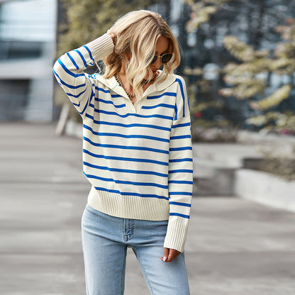 Sofia - Women's Striped Sweater with V-Neck