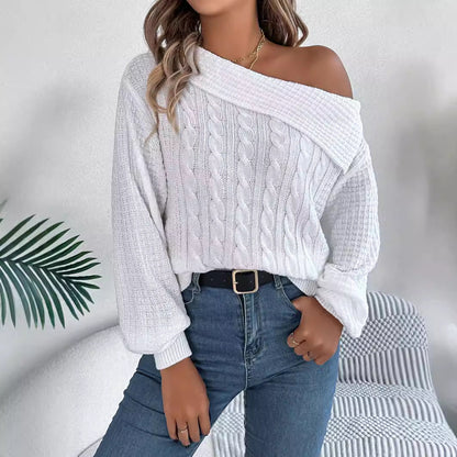 Mildrid – Sweater with Cable Knit on One Shoulder