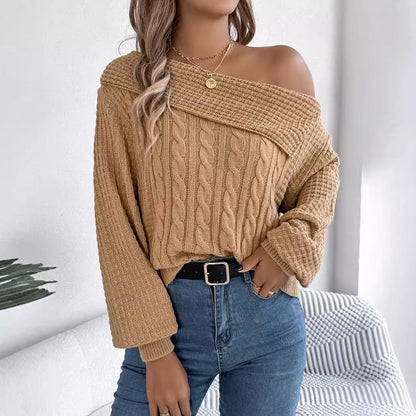 Mildrid – Sweater with Cable Knit on One Shoulder