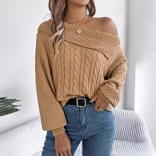 Mildrid – Sweater with Cable Knit on One Shoulder