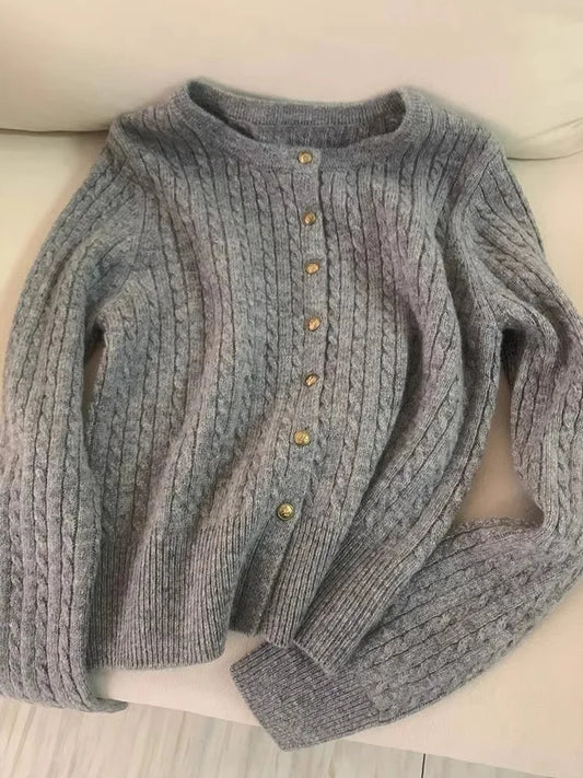 Jade - Cashmere Wool Round Neck Cardigan