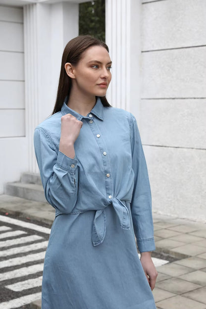 Mia - Lightweight Denim Wrap Blouse & Slip Dress