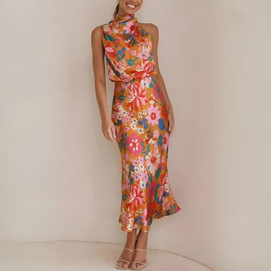 KENZY - FLORAL SATIN WOMEN'S DRESS