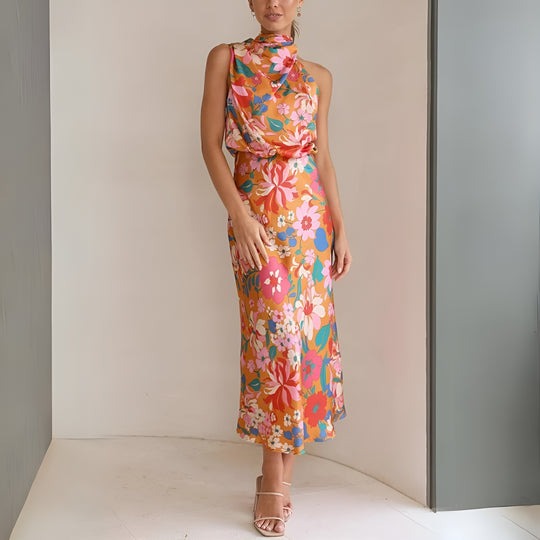 KENZY - FLORAL SATIN WOMEN'S DRESS