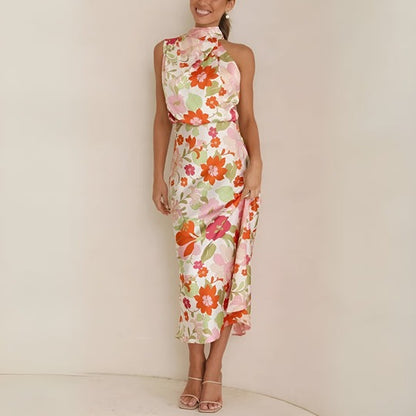 KENZY - FLORAL SATIN WOMEN'S DRESS
