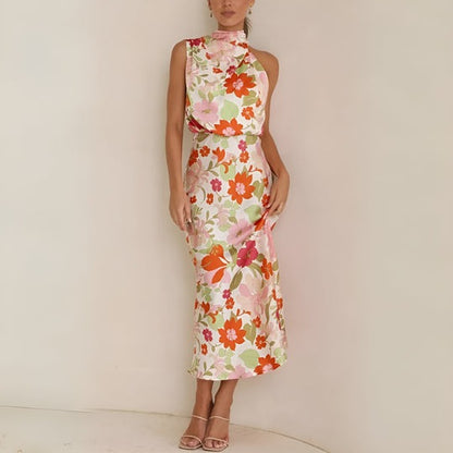 KENZY - FLORAL SATIN WOMEN'S DRESS