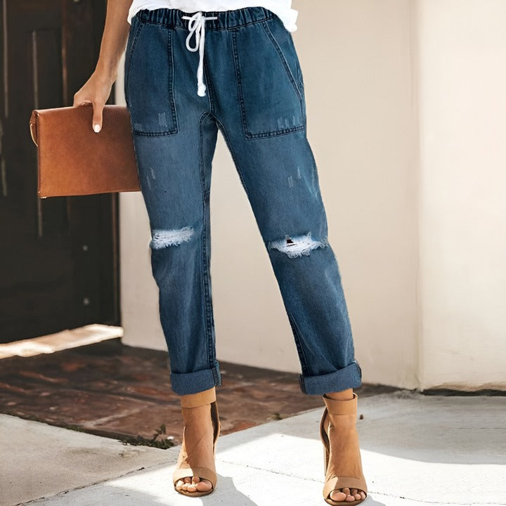 NIKKI - CLASSIC DISTRESSED DENIM PANTS