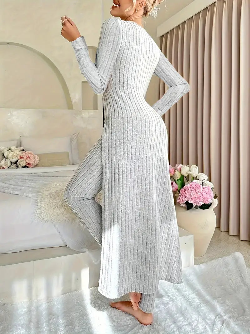 Miłodziwa - Ribbed Set with Pants and V-Neck