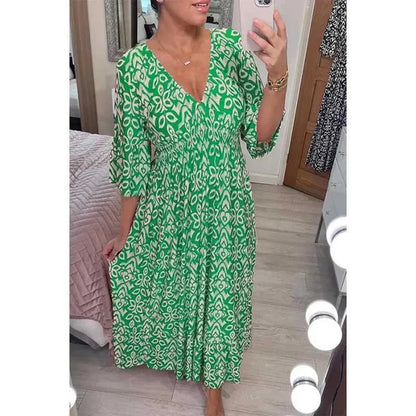 Adelie High-Waist V-Neck Printed Midi Dress