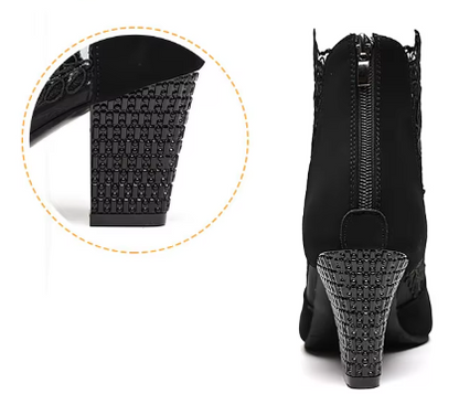 Violetta Lace Panel Block Heel Boots