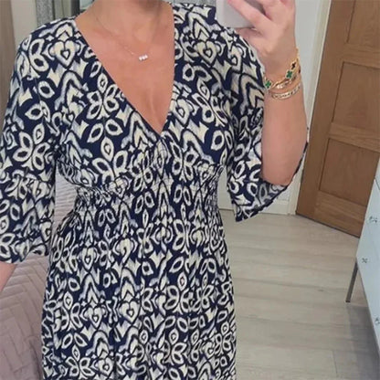 Adelie High-Waist V-Neck Printed Midi Dress