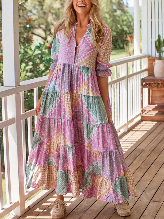 Arah - Vintage Bohemian Tiered Maxi Dress