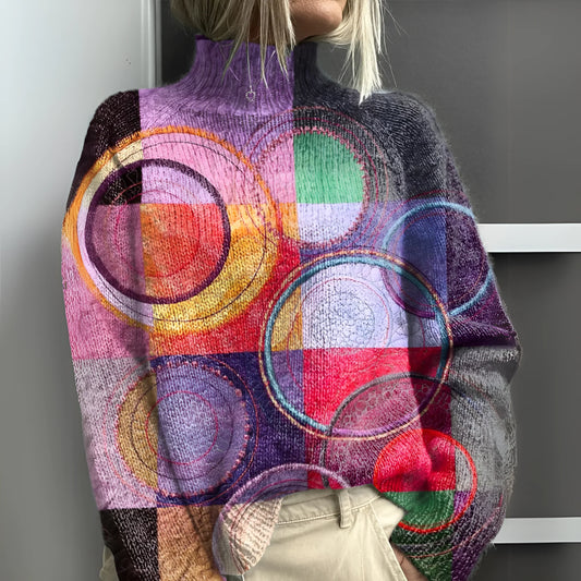 Jasmine - Colorblock knit turtleneck sweater