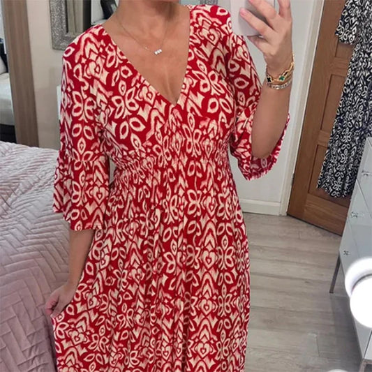 Adelie High-Waist V-Neck Printed Midi Dress