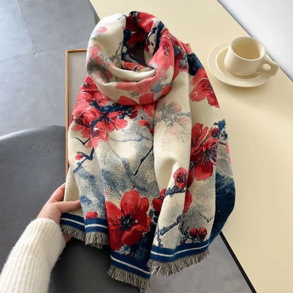 Jeanne - Vintage Peach Blossom Scarf | Elegant & Warm Autumn Winter Wrap